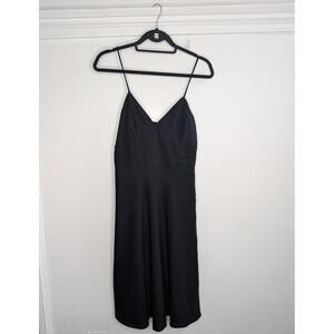 J Crew Slip Dress Womens 4 Black V Neck Spaghetti Strap Midi Lined Cocktail
